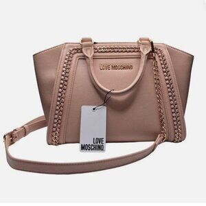 NWT LOVE MOSCHINO NUDE FAUX LEATHER GOLD CHAIN 2 IN 1 HANDBAG SHOULDER BAG - OS